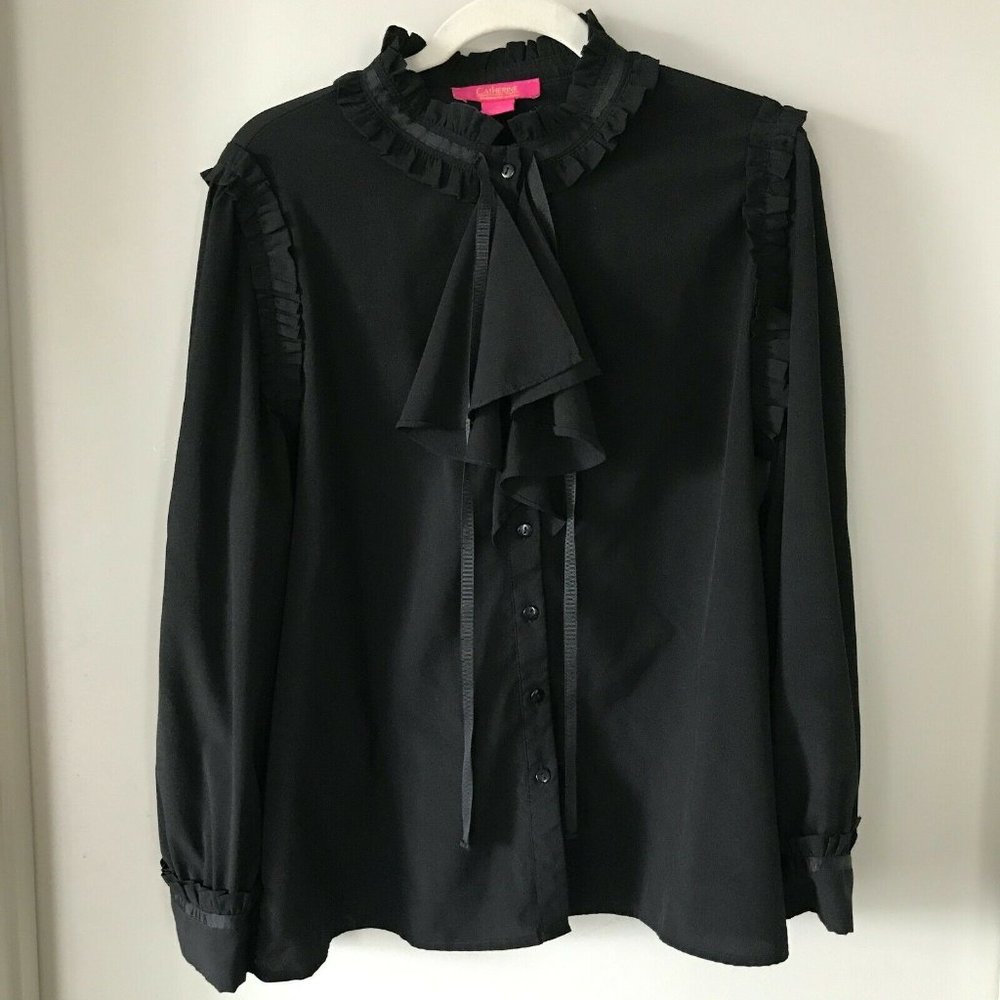 Catherine Malandrino Tie Neck Black Blouse Size XL